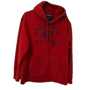 Y2K American Eagle Hoodie Mens XXL Red Pullover Spellout Logo